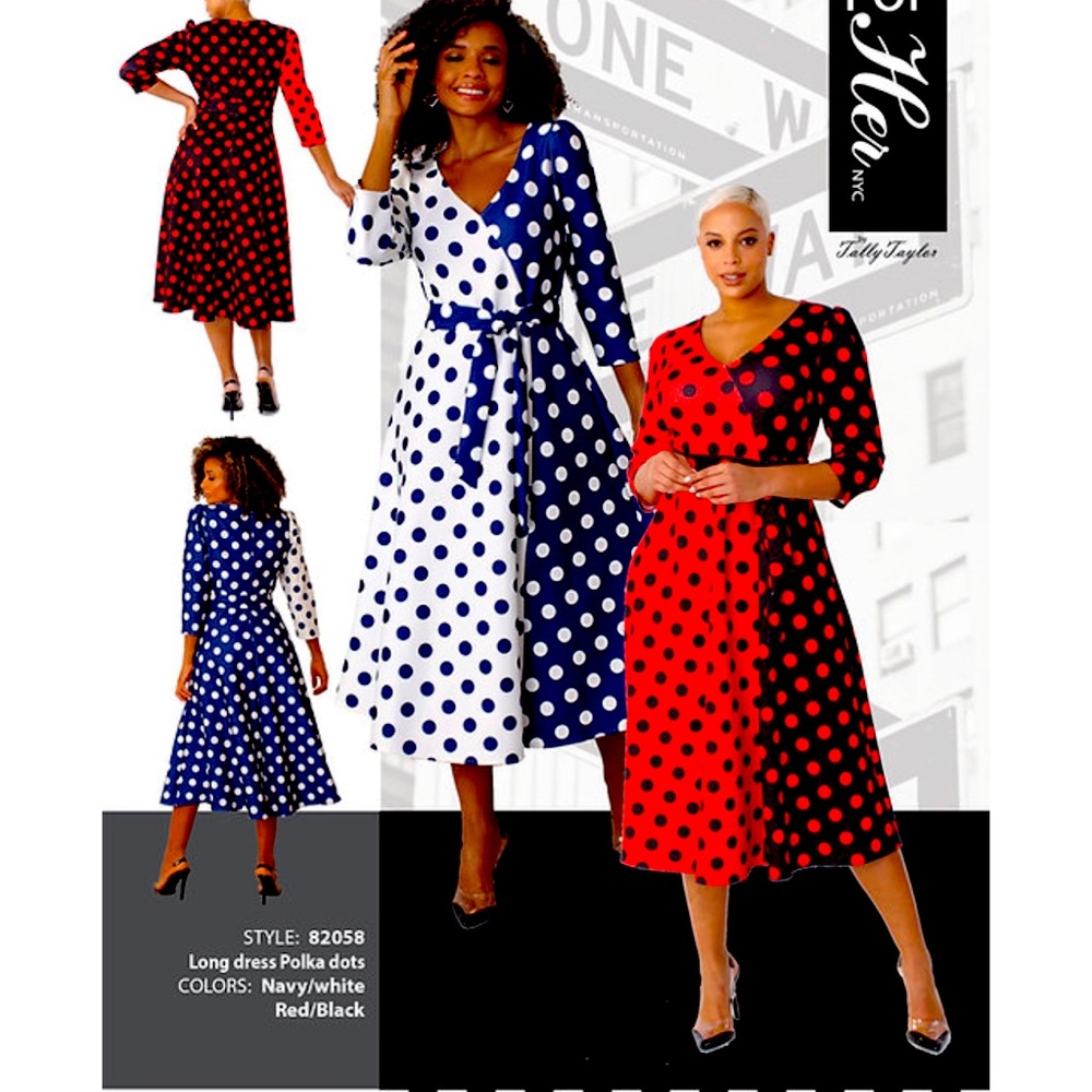 Feminine and Sexy Red and Navy Polka Dot Dresd